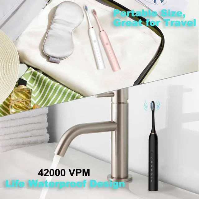 Alt view image 6 of 6 - 3 Pack Electric Toothbrush with 6 Modes, Rechargeable Toothbrushes with 12 Brush Head, Fast Charge 2 Min and 30s Timer