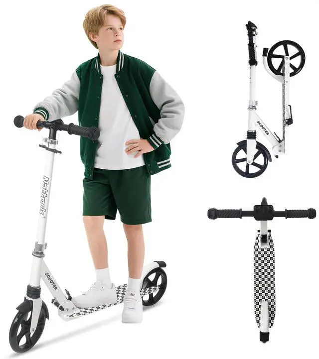 Main image of Kick Scooter Teens Adults - 220LB Weight Capacity, Front Shock Absorber and Adjustable Handlebar - Smooth Ride with 8" Sturdy Wheels, Ideal for Outdoor Sports White