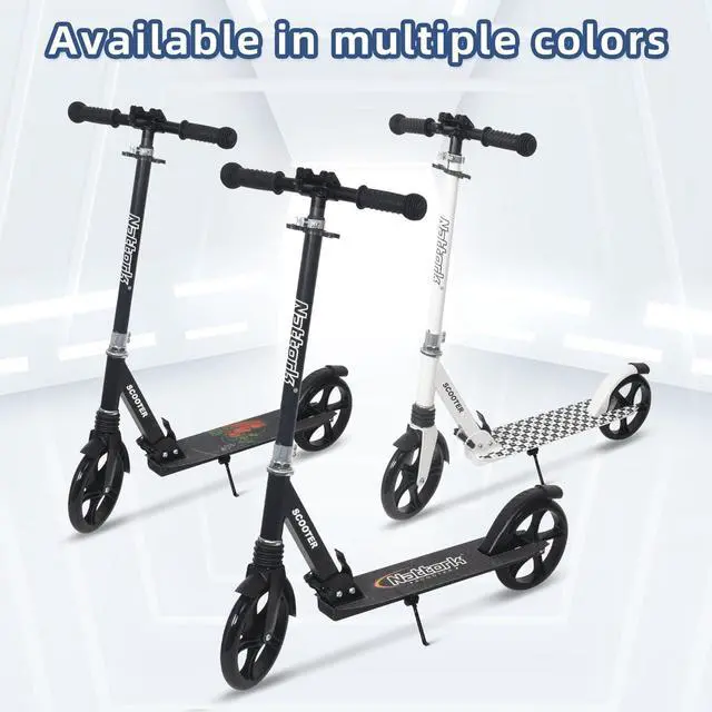 Alt view image 6 of 7 - Kick Scooter Teens Adults - 220LB Weight Capacity, Front Shock Absorber and Adjustable Handlebar - Smooth Ride with 8" Sturdy Wheels, Ideal for Outdoor Sports White