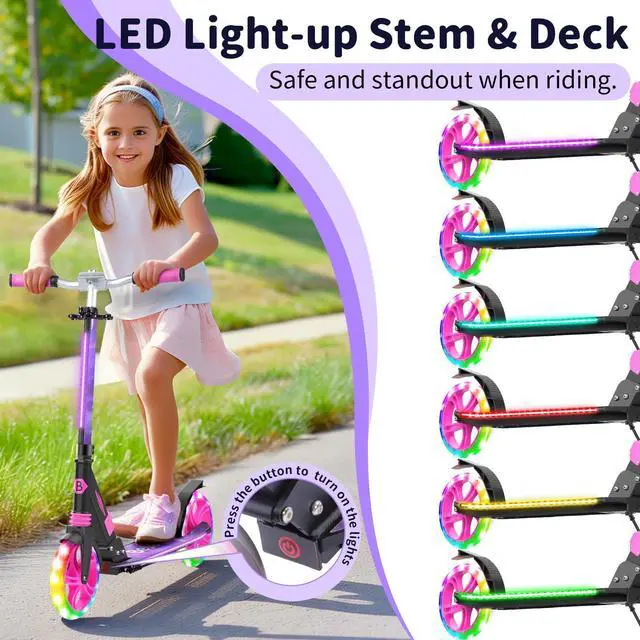 Alt view image 2 of 7 - V8 Scooters with Light-Up Wheel & Stem & Deck, 2 Wheel Folding Scooter for Adults Teens, 4 Adjustable Height, Lightweight Sport Commuter Scooter, up to 220lbs (Galaxy Purple)