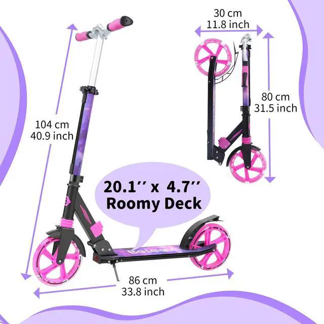 Alt view image 7 of 7 - V8 Scooters with Light-Up Wheel & Stem & Deck, 2 Wheel Folding Scooter for Adults Teens, 4 Adjustable Height, Lightweight Sport Commuter Scooter, up to 220lbs (Galaxy Purple)