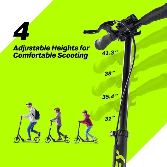 Alt view image 4 of 7 - Scooterwith Hand Brake, Foldable Kick Scooter, Lightweight Scooter for Boys with 4 Adjustable Heights, ABEC9 Bearings, Supports Up to 260 lbs