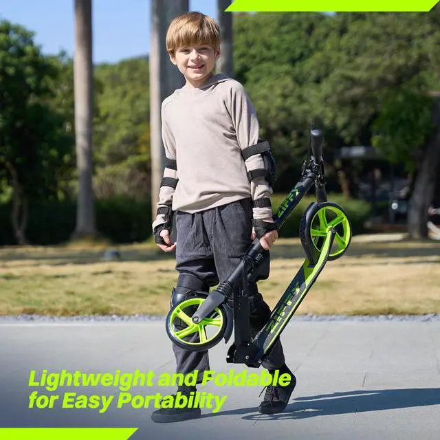 Alt view image 7 of 7 - Scooterwith Hand Brake, Foldable Kick Scooter, Lightweight Scooter for Boys with 4 Adjustable Heights, ABEC9 Bearings, Supports Up to 260 lbs