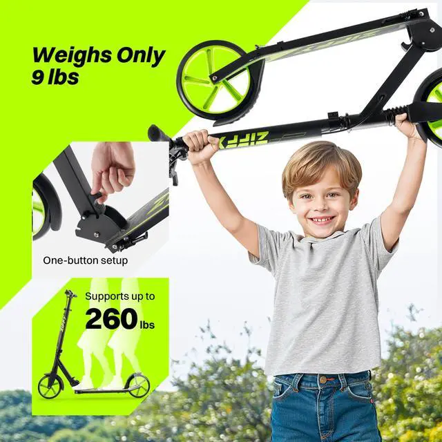 Alt view image 5 of 7 - Scooterwith Hand Brake, Foldable Kick Scooter, Lightweight Scooter for Boys with 4 Adjustable Heights, ABEC9 Bearings, Supports Up to 260 lbs