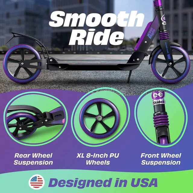 Alt view image 2 of 6 - Kick Scooters  - Adjustable Height Up to 41", Foldable, 8" Shock-Absorbing Wheels, 220LBS Capacity - Ultra Smooth Kick Scooter for Adults, Teens Lightweight & Portable