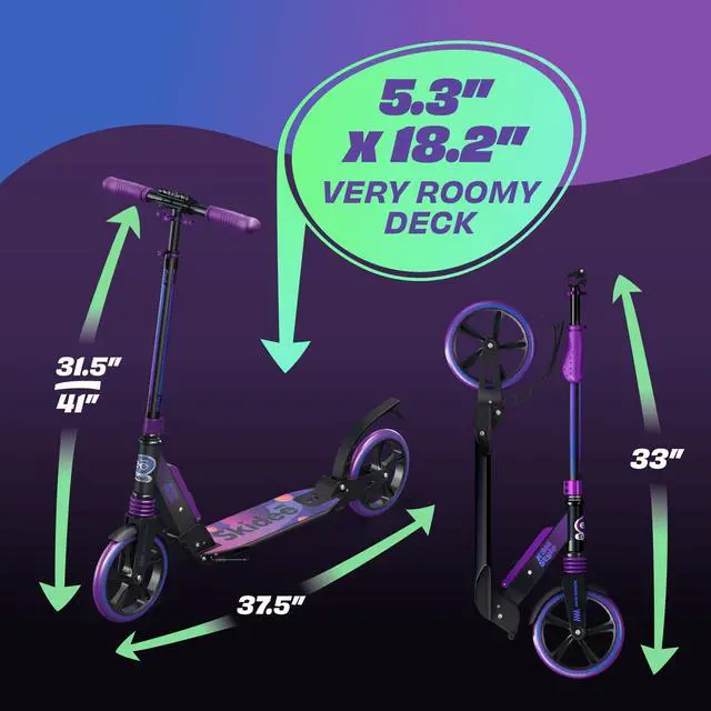 Alt view image 5 of 6 - Kick Scooters  - Adjustable Height Up to 41", Foldable, 8" Shock-Absorbing Wheels, 220LBS Capacity - Ultra Smooth Kick Scooter for Adults, Teens Lightweight & Portable