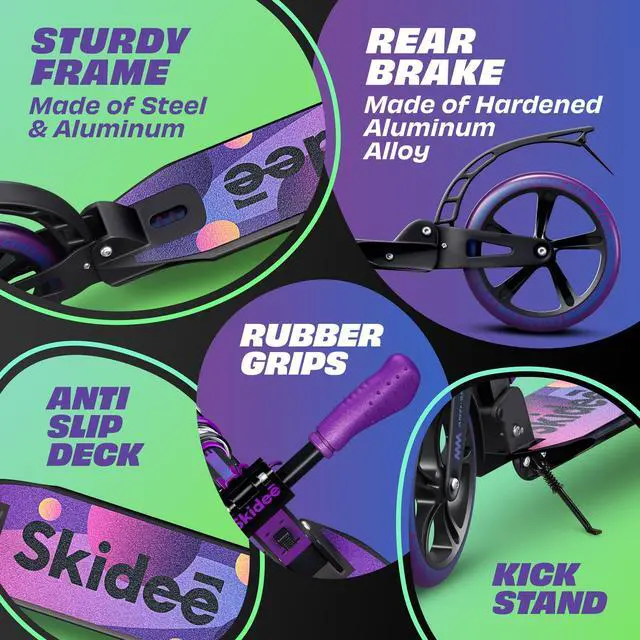 Alt view image 6 of 6 - Kick Scooters  - Adjustable Height Up to 41", Foldable, 8" Shock-Absorbing Wheels, 220LBS Capacity - Ultra Smooth Kick Scooter for Adults, Teens Lightweight & Portable