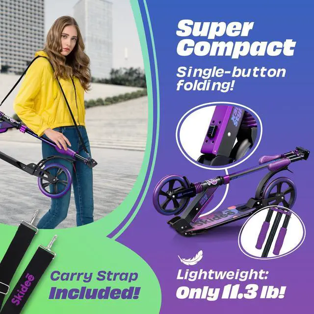 Alt view image 4 of 6 - Kick Scooters  - Adjustable Height Up to 41", Foldable, 8" Shock-Absorbing Wheels, 220LBS Capacity - Ultra Smooth Kick Scooter for Adults, Teens Lightweight & Portable