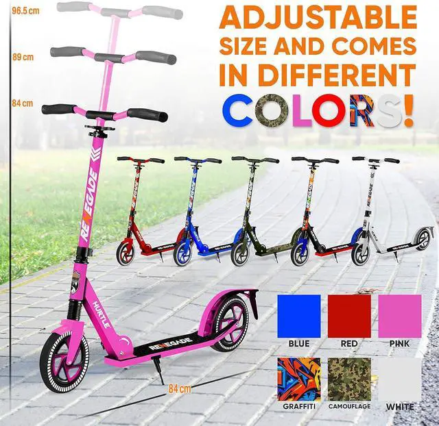 Alt view image 6 of 7 - Kick Scooter  2-Wheel Folding Scooter with Adjustable T-Bar Handlebar, Anti-Slip Alloy Deck & 8 Smooth-Gliding Wheels, Pink