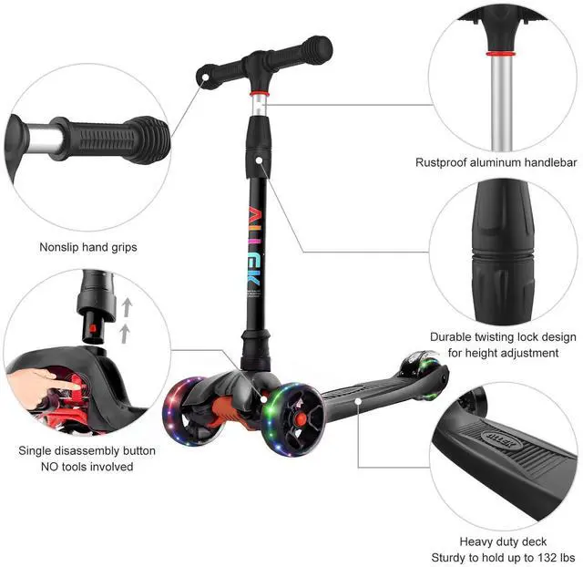 Alt view image 2 of 7 - Kick Scooter B02, Lean 'N Glide Scooter with Extra Wide PU Light-Up Wheels and 4 Adjustable Heights(Black)