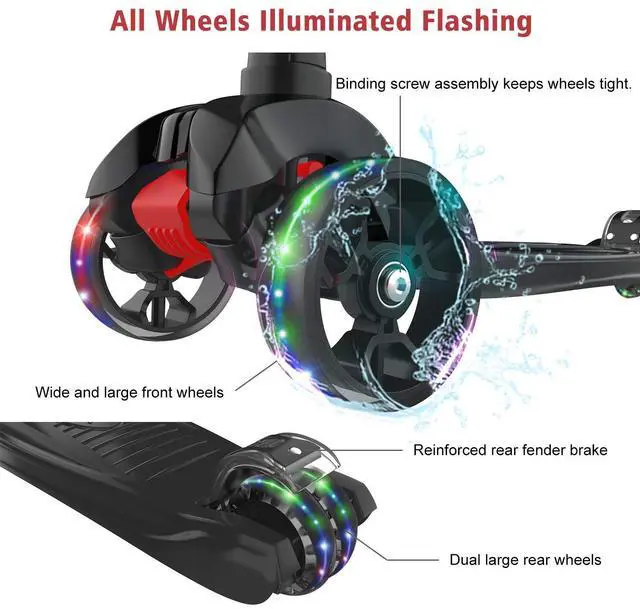 Alt view image 3 of 7 - Kick Scooter B02, Lean 'N Glide Scooter with Extra Wide PU Light-Up Wheels and 4 Adjustable Heights(Black)