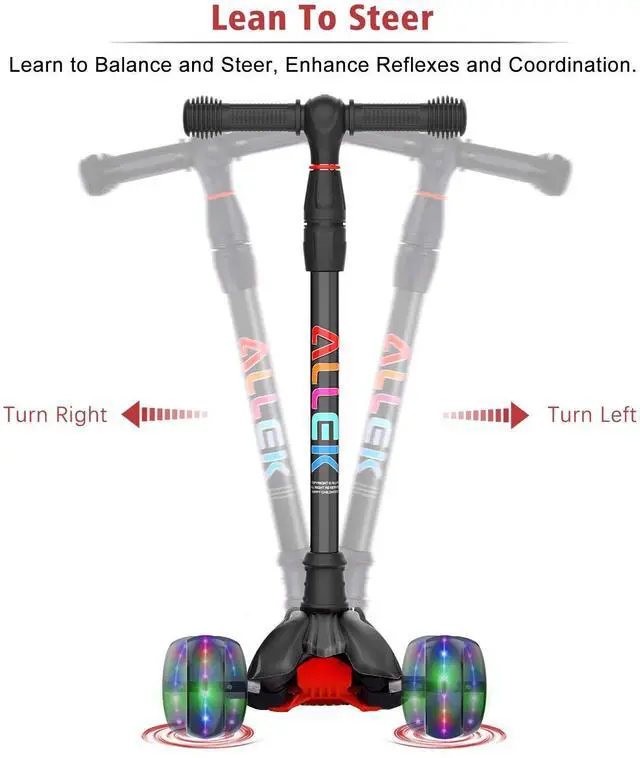 Alt view image 4 of 7 - Kick Scooter B02, Lean 'N Glide Scooter with Extra Wide PU Light-Up Wheels and 4 Adjustable Heights(Black)