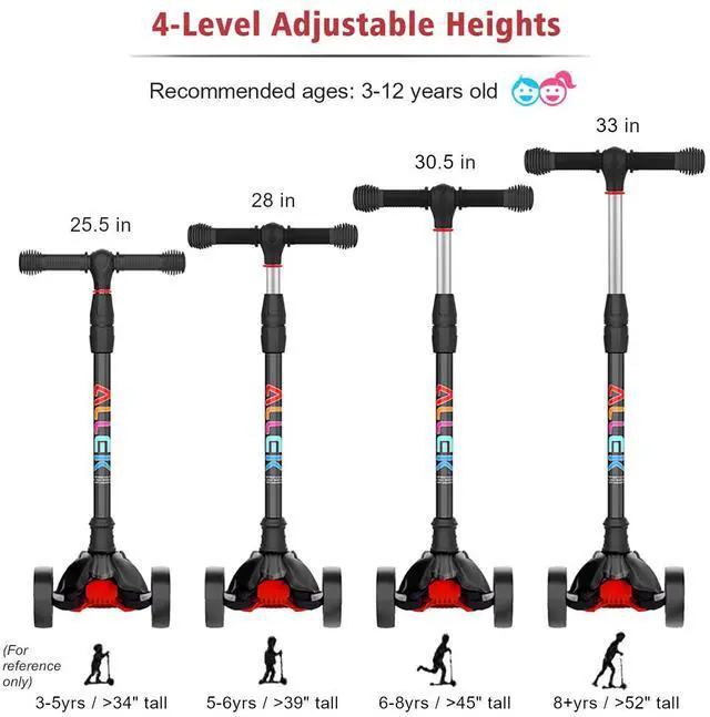 Alt view image 5 of 7 - Kick Scooter B02, Lean 'N Glide Scooter with Extra Wide PU Light-Up Wheels and 4 Adjustable Heights(Black)
