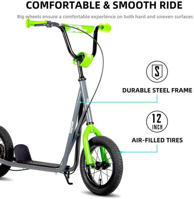 Alt view image 2 of 7 - Kick ScooterOld Boys Girls, 12 Inch Big Wheels Scooters , Teens and Adults, Adjustable Handlebar, Scooter, Gray