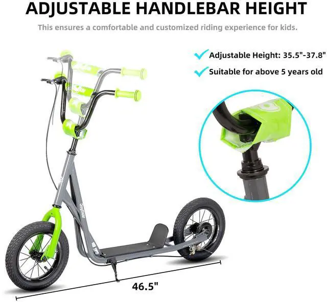 Alt view image 5 of 7 - Kick ScooterOld Boys Girls, 12 Inch Big Wheels Scooters , Teens and Adults, Adjustable Handlebar, Scooter, Gray