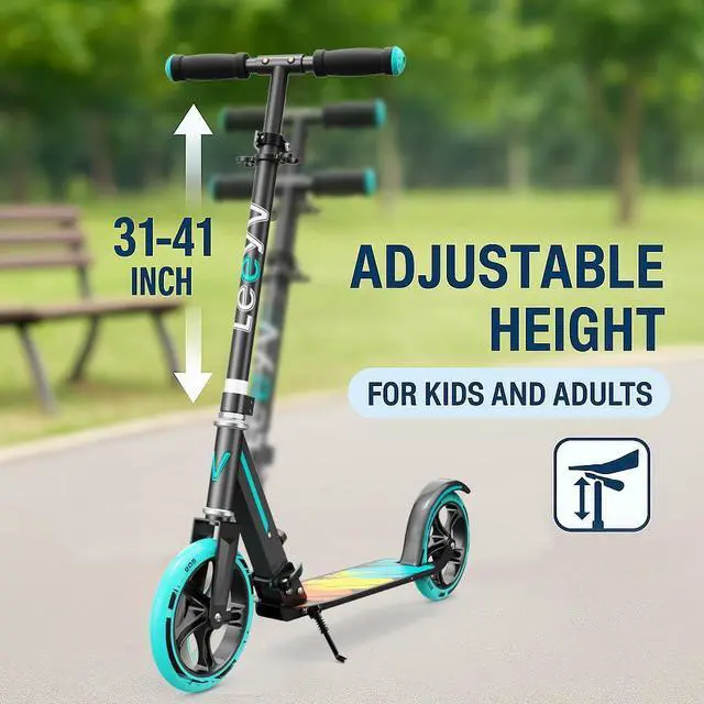 Alt view image 3 of 7 - Scooter Adults, Foldable Scooter with Big Wheels, Adjustable Height, Aluminium Frame, Holds Up to 240 LBS