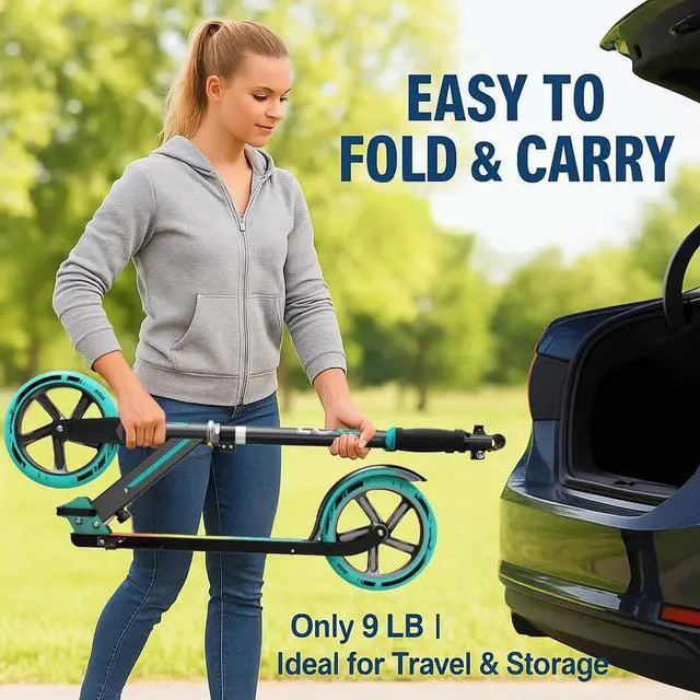 Alt view image 2 of 7 - Scooter Adults, Foldable Scooter with Big Wheels, Adjustable Height, Aluminium Frame, Holds Up to 240 LBS