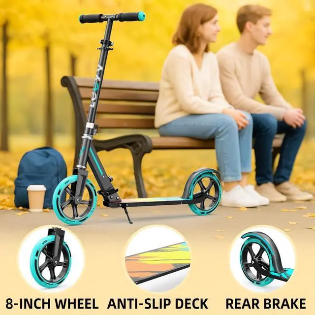 Alt view image 4 of 7 - Scooter Adults, Foldable Scooter with Big Wheels, Adjustable Height, Aluminium Frame, Holds Up to 240 LBS
