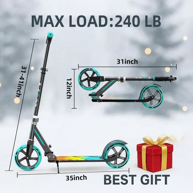Alt view image 5 of 7 - Scooter Adults, Foldable Scooter with Big Wheels, Adjustable Height, Aluminium Frame, Holds Up to 240 LBS