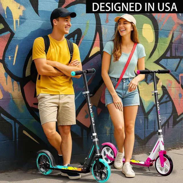 Alt view image 7 of 7 - Scooter Adults, Foldable Scooter with Big Wheels, Adjustable Height, Aluminium Frame, Holds Up to 240 LBS