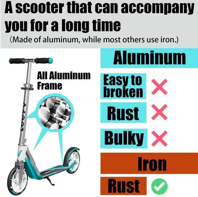 Alt view image 3 of 7 - Scooter Adults | Adjustable Height, Foldable, Lightweight Aluminum Frame | Holds Up to 240lbs | Smooth Ride on Any Terrain