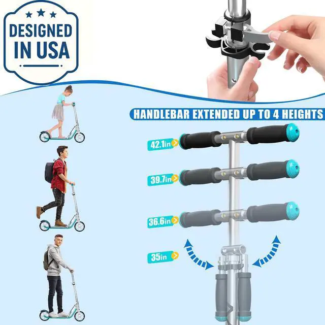 Alt view image 2 of 7 - Scooter Adults | Adjustable Height, Foldable, Lightweight Aluminum Frame | Holds Up to 240lbs | Smooth Ride on Any Terrain