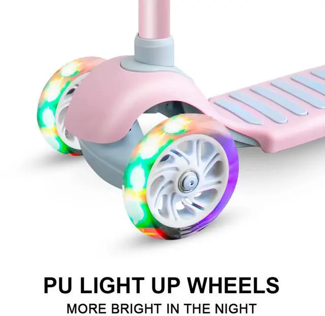 Alt view image 3 of 7 - Scooters Scooter 3 Wheel, Toddler Scooter with Lean-to-Steer System and 4 Height-Adjustable Handlebar (Pink)