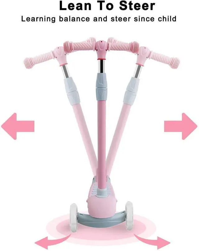 Alt view image 6 of 7 - Scooters Scooter 3 Wheel, Toddler Scooter with Lean-to-Steer System and 4 Height-Adjustable Handlebar (Pink)