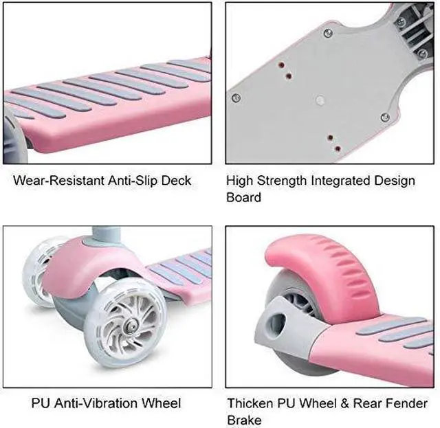 Alt view image 7 of 7 - Scooters Scooter 3 Wheel, Toddler Scooter with Lean-to-Steer System and 4 Height-Adjustable Handlebar (Pink)