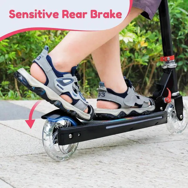 Alt view image 5 of 7 - Scooters Scooter with Cool Light Up Stem, Wheels, and Deck, 4 Level Adjustable Height Kick Scooter, Foldable and Lightweight Scooter , Black