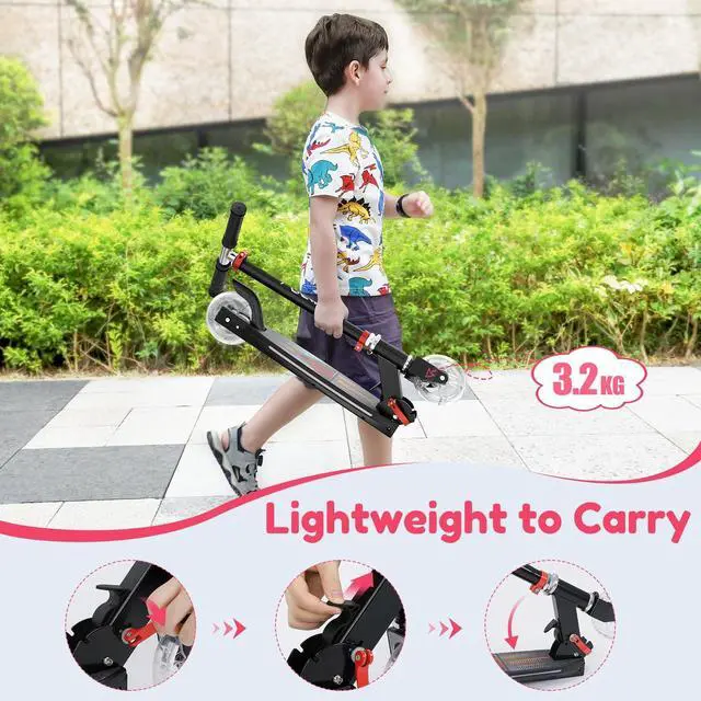 Alt view image 4 of 7 - Scooters Scooter with Cool Light Up Stem, Wheels, and Deck, 4 Level Adjustable Height Kick Scooter, Foldable and Lightweight Scooter , Black