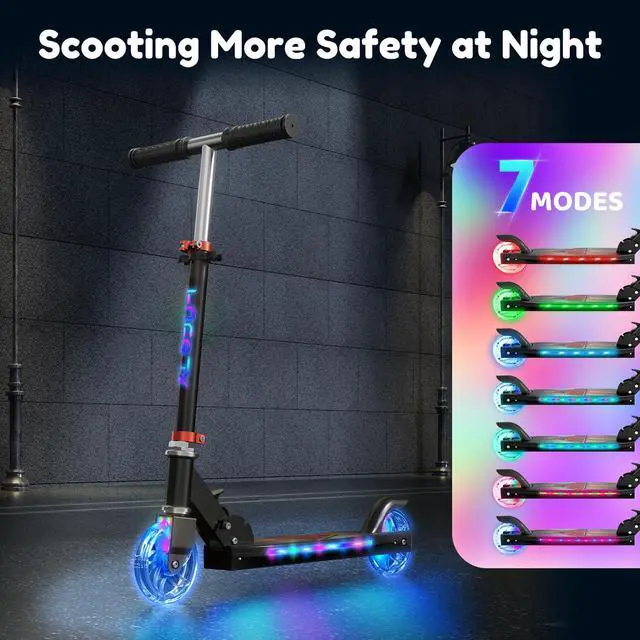 Alt view image 2 of 7 - Scooters Scooter with Cool Light Up Stem, Wheels, and Deck, 4 Level Adjustable Height Kick Scooter, Foldable and Lightweight Scooter , Black