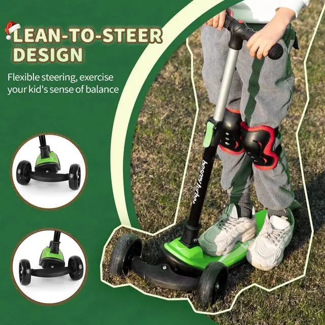 Alt view image 4 of 7 - Kick Scooter, 3-Wheel Folding Scooter with Adjustable Height, LED Light Wheels, Extra Wide Deck for Outdoor Activities
