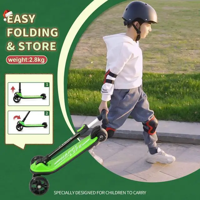 Alt view image 5 of 7 - Kick Scooter, 3-Wheel Folding Scooter with Adjustable Height, LED Light Wheels, Extra Wide Deck for Outdoor Activities