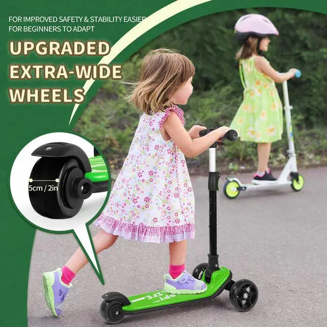 Alt view image 6 of 7 - Kick Scooter, 3-Wheel Folding Scooter with Adjustable Height, LED Light Wheels, Extra Wide Deck for Outdoor Activities