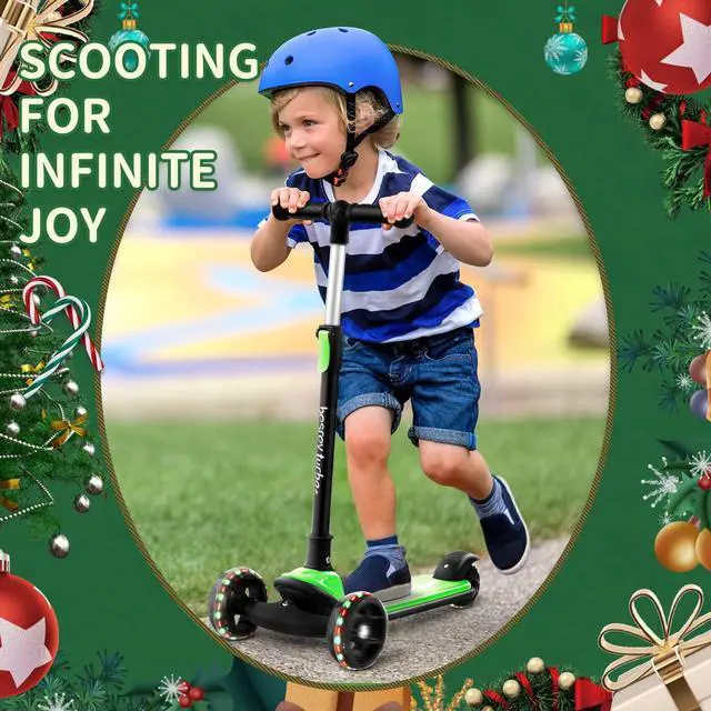 Alt view image 7 of 7 - Kick Scooter, 3-Wheel Folding Scooter with Adjustable Height, LED Light Wheels, Extra Wide Deck for Outdoor Activities