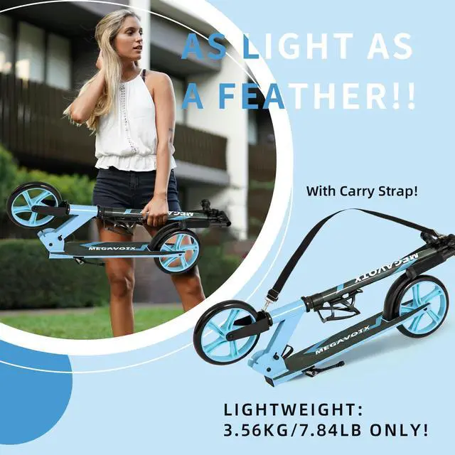 Alt view image 2 of 7 - Foldable Scooter with 8 inch Sturdy Wheels - ScootersTeens, Adults , Adjustable Handlebar, Gift for Boys&Girls, 220lbs Max Load Capacity, Bearing ABEC7 - Blue