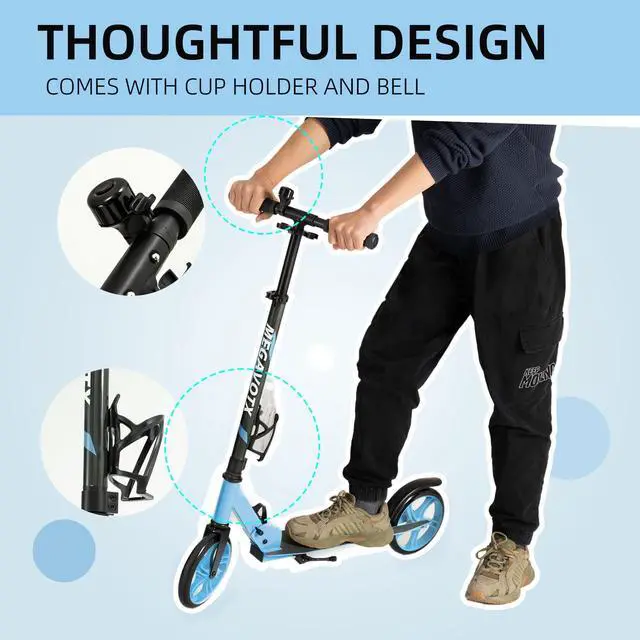 Alt view image 4 of 7 - Foldable Scooter with 8 inch Sturdy Wheels - ScootersTeens, Adults , Adjustable Handlebar, Gift for Boys&Girls, 220lbs Max Load Capacity, Bearing ABEC7 - Blue