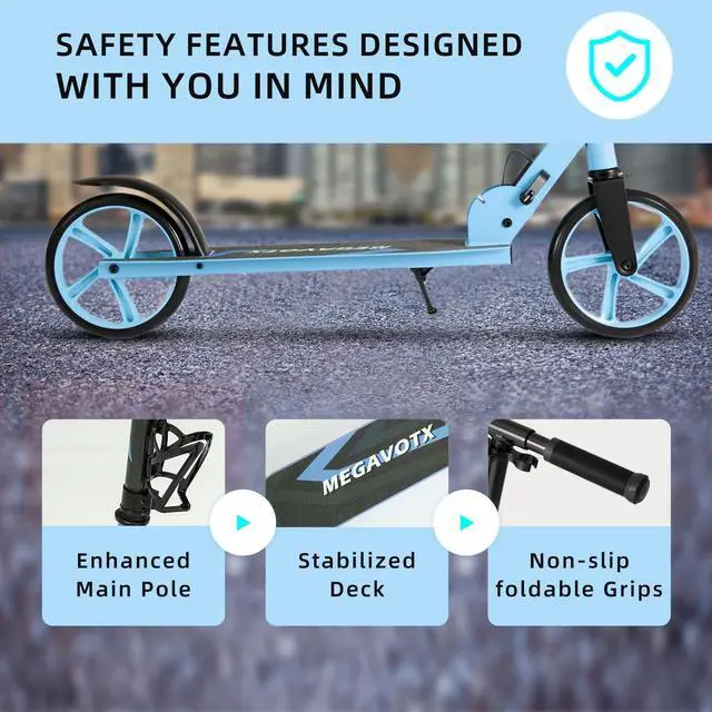 Alt view image 6 of 7 - Foldable Scooter with 8 inch Sturdy Wheels - ScootersTeens, Adults , Adjustable Handlebar, Gift for Boys&Girls, 220lbs Max Load Capacity, Bearing ABEC7 - Blue