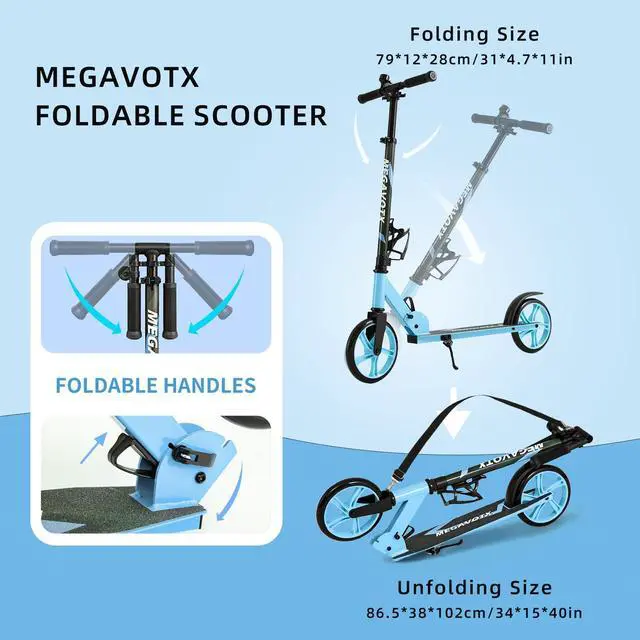 Alt view image 7 of 7 - Foldable Scooter with 8 inch Sturdy Wheels - ScootersTeens, Adults , Adjustable Handlebar, Gift for Boys&Girls, 220lbs Max Load Capacity, Bearing ABEC7 - Blue