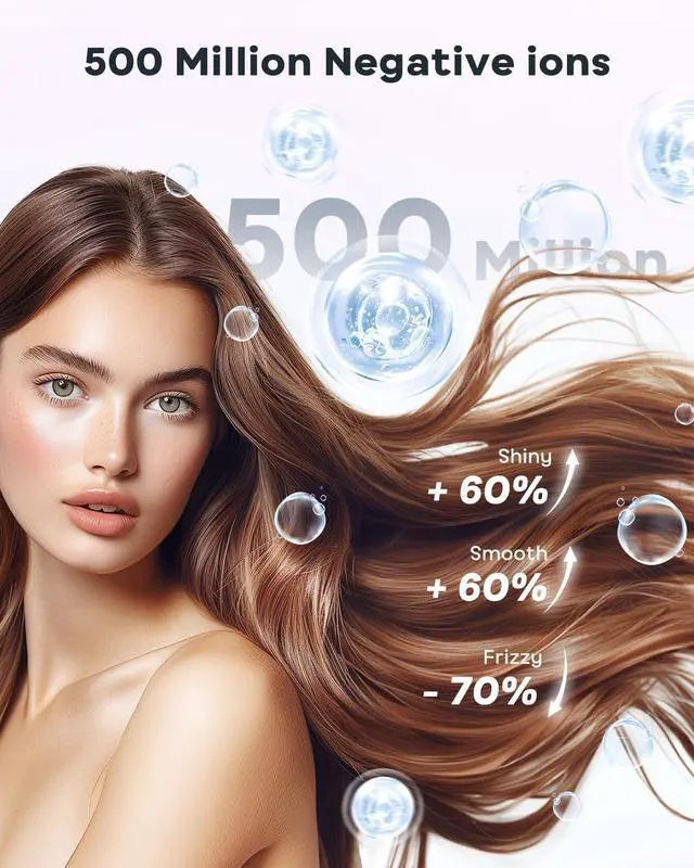 Alt view image 3 of 7 - Hair Dryer - 150,000RPM High-Speed Ionic Hair Dryer for 1-5 Mins Fast-Drying, 500M Negative Ions Reducing 70% Frizz, Low Noise Blow Dryer with Magnetic Diffuser & Nozzle, for Home Travel Salon, Black