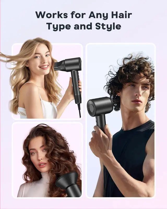 Alt view image 4 of 7 - Hair Dryer - 150,000RPM High-Speed Ionic Hair Dryer for 1-5 Mins Fast-Drying, 500M Negative Ions Reducing 70% Frizz, Low Noise Blow Dryer with Magnetic Diffuser & Nozzle, for Home Travel Salon, Black