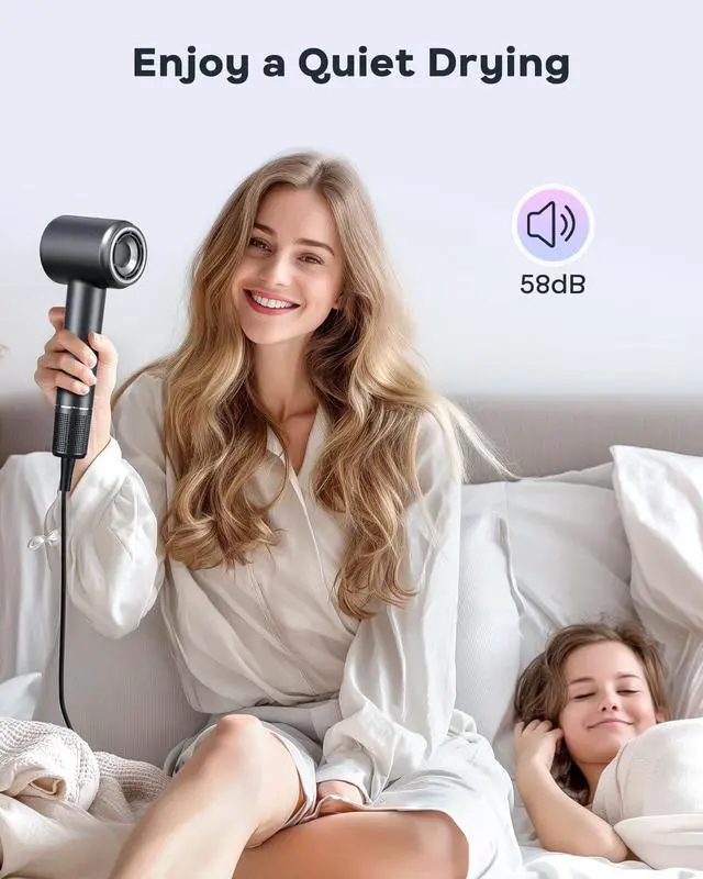Alt view image 6 of 7 - Hair Dryer - 150,000RPM High-Speed Ionic Hair Dryer for 1-5 Mins Fast-Drying, 500M Negative Ions Reducing 70% Frizz, Low Noise Blow Dryer with Magnetic Diffuser & Nozzle, for Home Travel Salon, Black