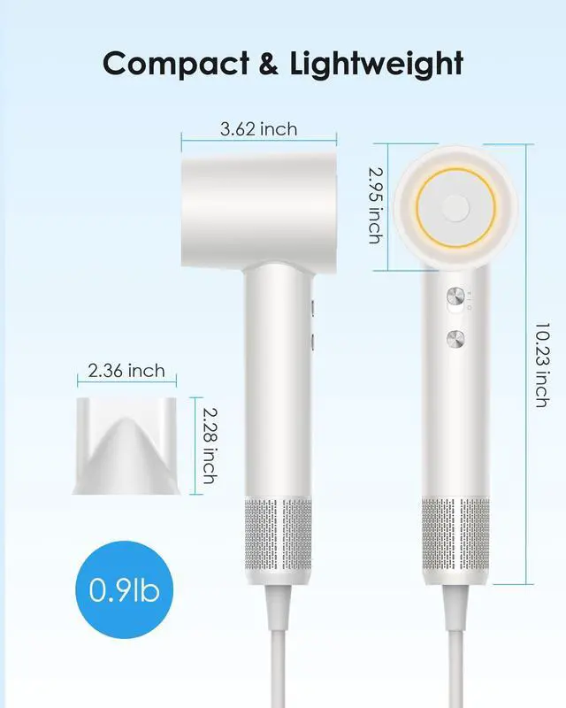 Alt view image 6 of 7 - Hair Dryer,  Negative Ion Blow Dryer for Women Men, 110, 000 RPM Brushless Motor, 3 Heat Settings, 360° Rotating Magnetic Nozzle, High-Speed Low Noise Hair Dryer for Home and Travel (White)