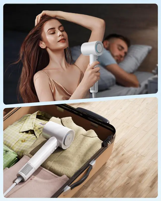 Alt view image 7 of 7 - Hair Dryer,  Negative Ion Blow Dryer for Women Men, 110, 000 RPM Brushless Motor, 3 Heat Settings, 360° Rotating Magnetic Nozzle, High-Speed Low Noise Hair Dryer for Home and Travel (White)