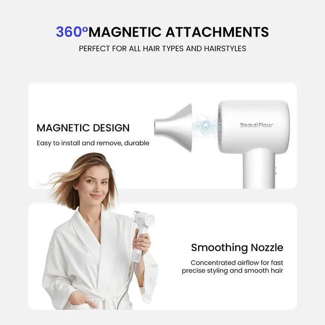 Alt view image 5 of 7 - Hair Dryer,  110,000 RPM High-Speed Brushless Motor Ionic Blow Dryer, with Diffuser Hair Dryer & Smoothing Nozzle, Low Noise Lightweight for Home/Travel/Salon, No Heat Damage