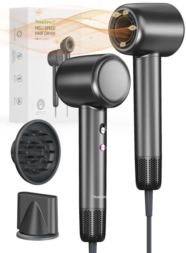 Main image of High Speed Blow Dryer : 160000 RPM Professional Curly Hair Dryer 500 Millions Negative Ionic Lightweight Quiet Fast Drying Hair Blower for Men Women Gift Travel
