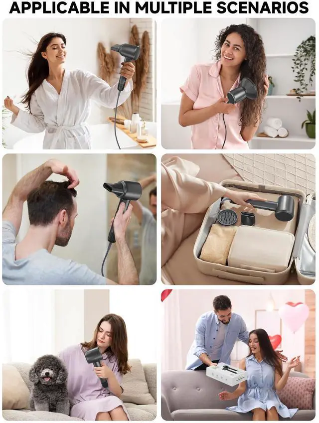 Alt view image 6 of 6 - High Speed Blow Dryer : 160000 RPM Professional Curly Hair Dryer 500 Millions Negative Ionic Lightweight Quiet Fast Drying Hair Blower for Men Women Gift Travel