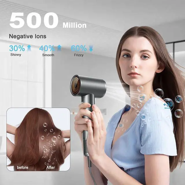 Alt view image 2 of 7 - Hair Dryer, Professional Ionic Hair Dryer for Fast Drying, High Speed Hair Blow Dryer with Diffuser for Home Salon Travel, Constant Temperature Hair Care Without Hair Damage