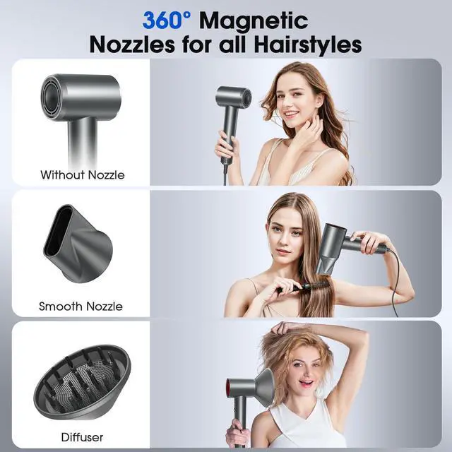 Alt view image 6 of 7 - Hair Dryer, Professional Ionic Hair Dryer for Fast Drying, High Speed Hair Blow Dryer with Diffuser for Home Salon Travel, Constant Temperature Hair Care Without Hair Damage